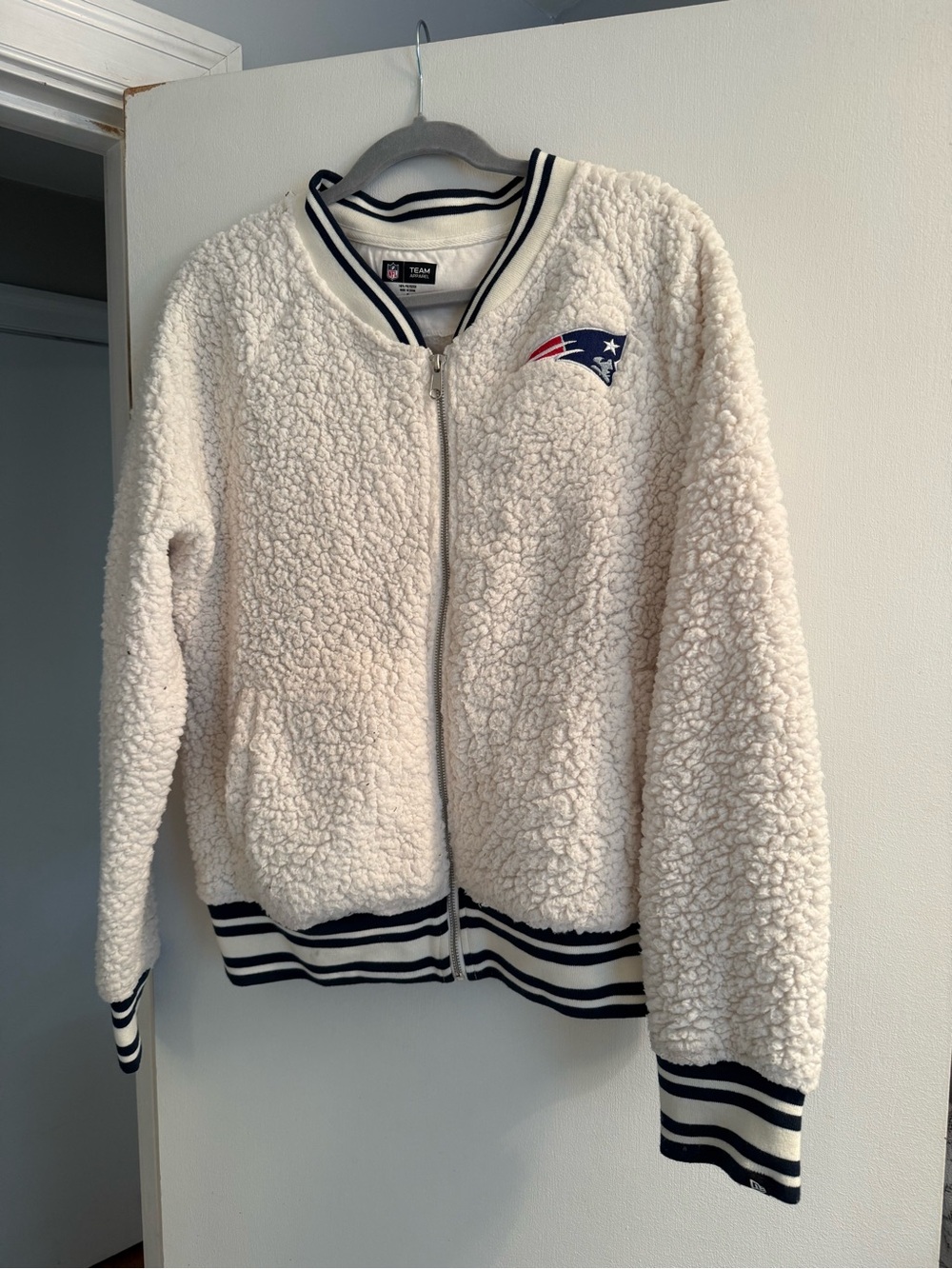 New England Patriots Cream Sherpa Bomber Jacket